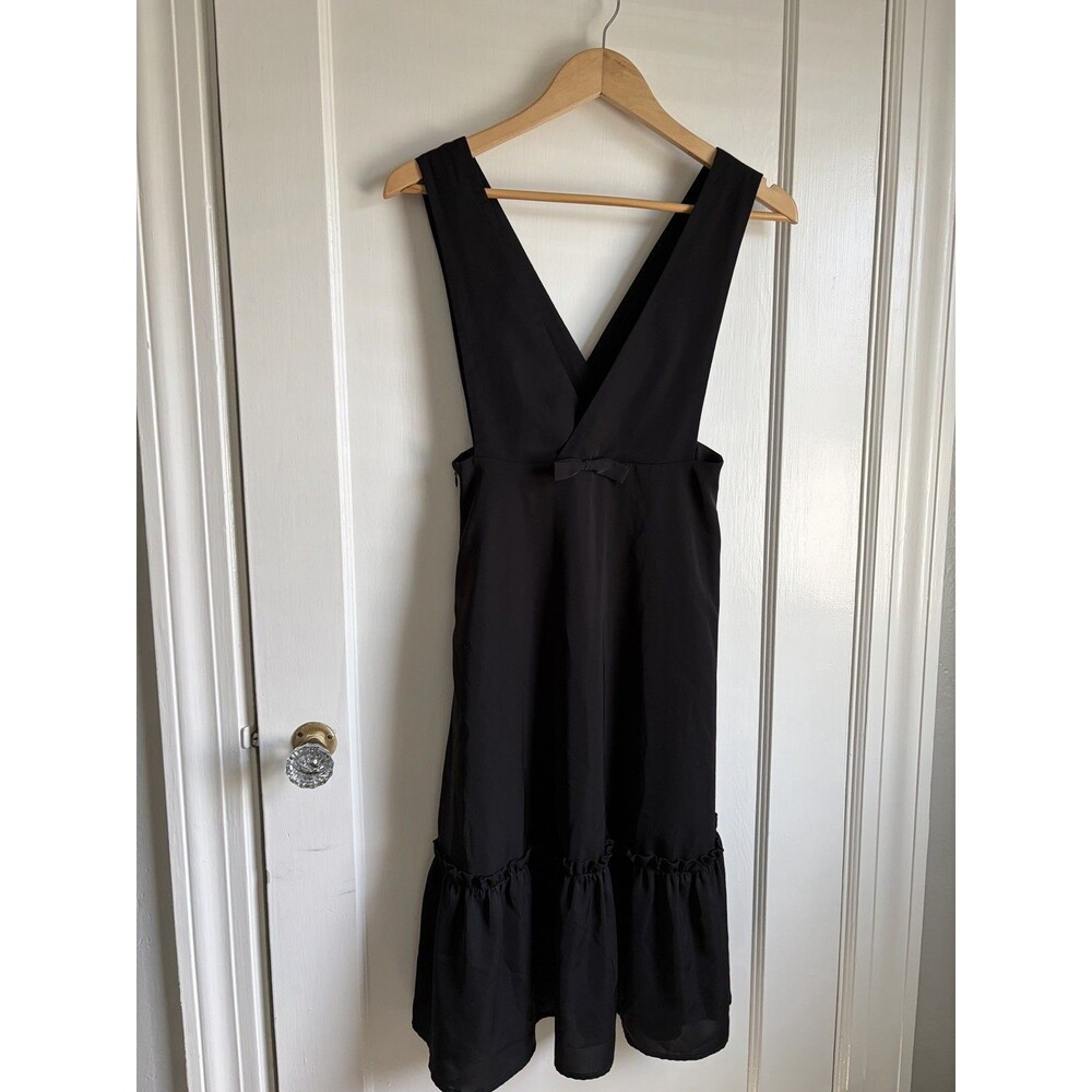 Miss Patina EUC Black Midi Dress XS 60s Retro Mod Ruffle Bow Dark Romantic - Picture 8 of 9